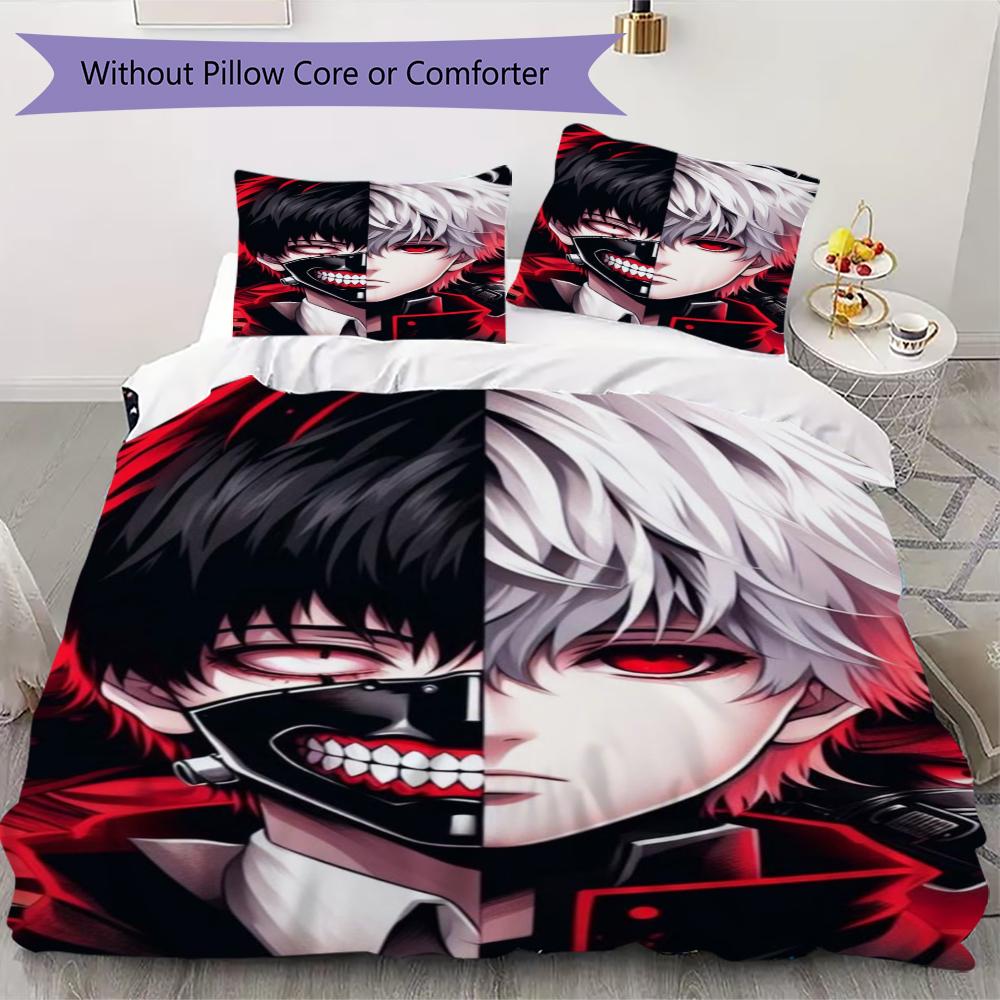 Tokyo Ghoul Pattern Bedding uilt Set uilt Cover Pillowcase Home Decoration Birthday Gift (1 * duvet cover + 2 * pillowcase without core)220
