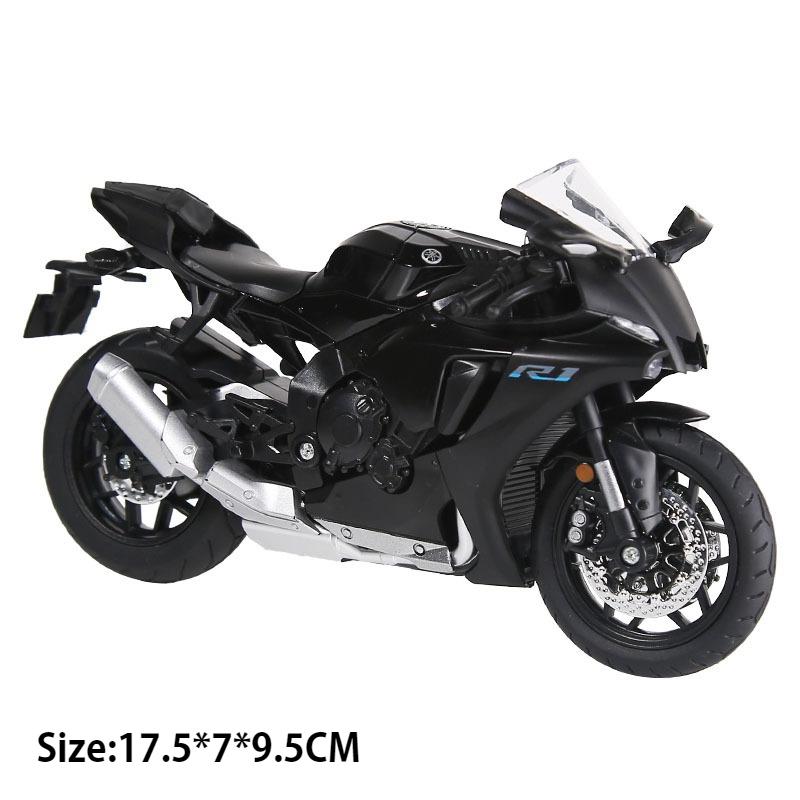 1:12 R1 R1M Motorcycle Model Toy Music Light Shock Absorption Motorbike Foldable Tripod Models Toys Collectible Ornaments