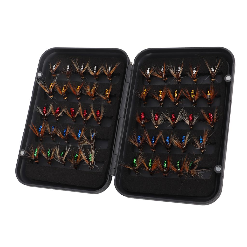 50pcs Fly Fishing Bait Professional High Carbon Steel Hook Fly Fishing Lures Kit with Storage Box