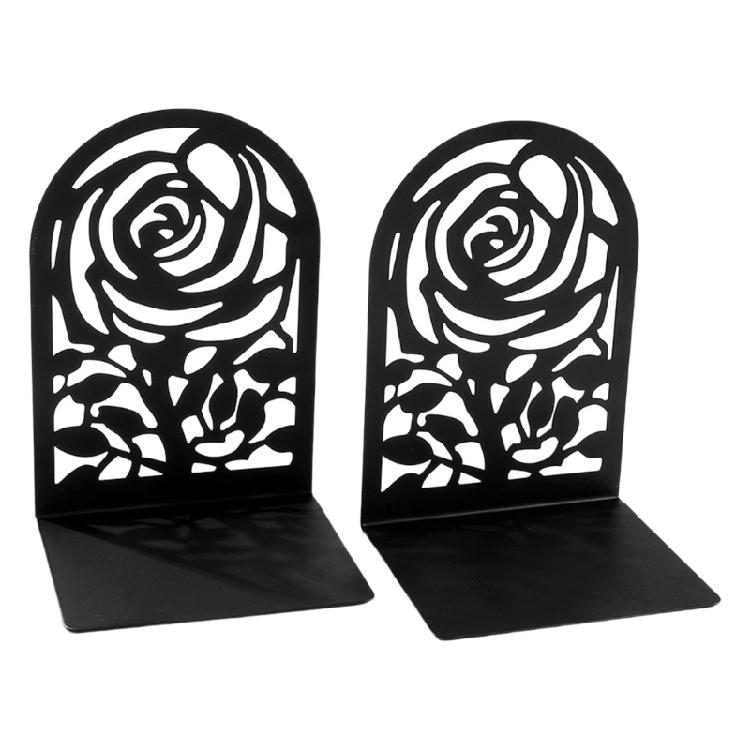 2Pieces Metal Book Ends for Desk and Shelf Hollow Flower Bookends Heavy Duty Bookends Slip Resistant Book Support