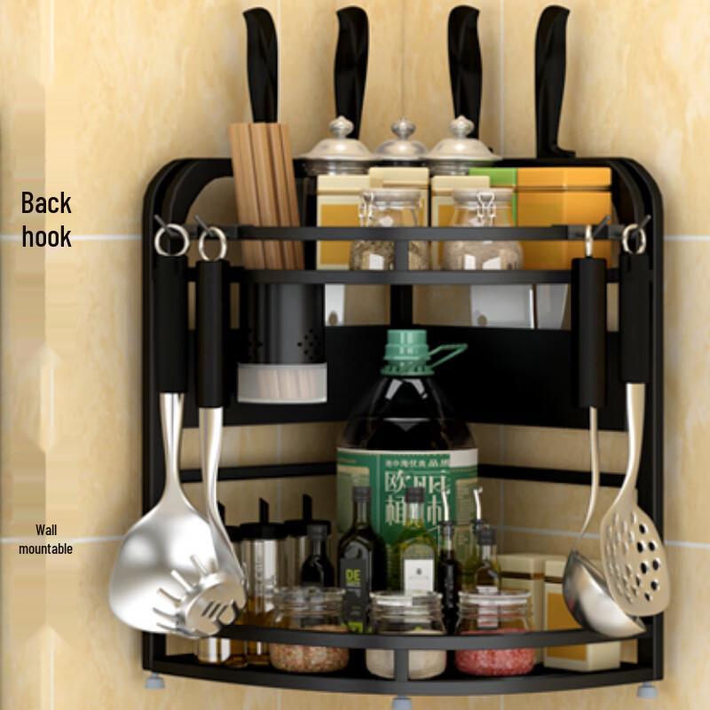 Modern Black Stainless Steel Corner Kitchen Shelf