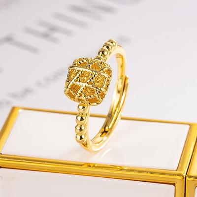Golden Small Sugar Cube Ring Female Winding Filigree Craftsmanship Simple High Sense Fashion Open Ring for Girlfriend Jewelry