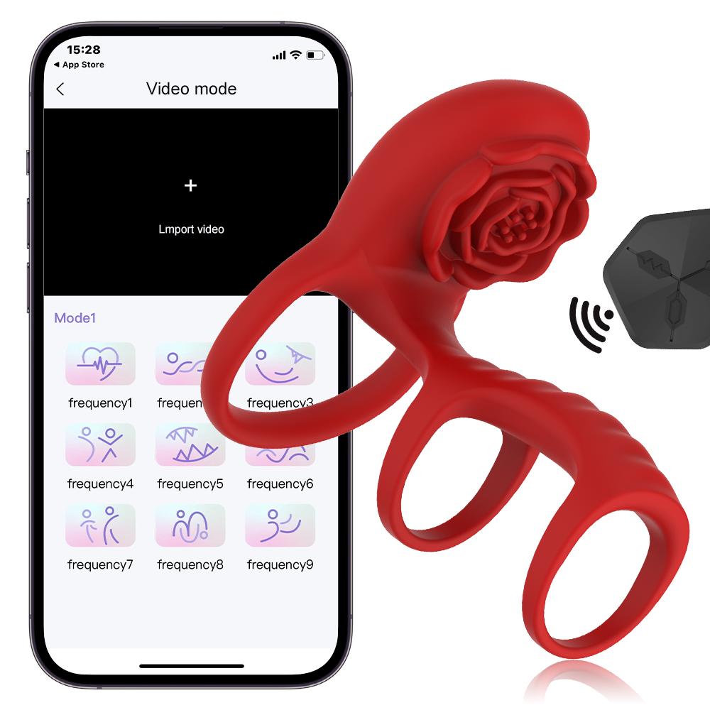 APP Wireless Remote 3 IN 1 Rose Vibrating Cock Ring Delay Ejaculation Clit Stimulator G Spot Silicone Adult Sex Toy for Couples