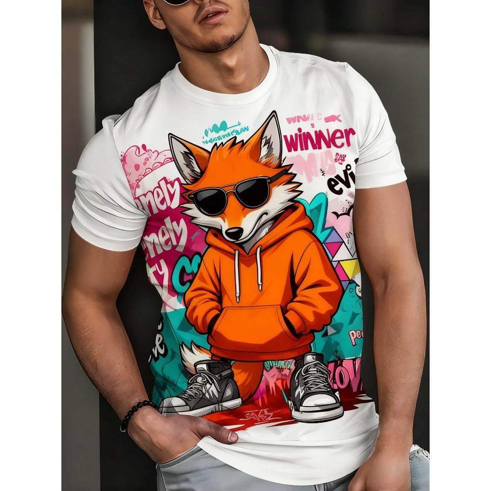 Cartoon Animal Print Men's T-Shirts Funny 3D Wolf Pattern Oversized Short Sleeve Streetwear Casual O-neck T-Shirts