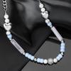 Trendy Titanium Steel Skull Necklace with Diamonds & Pearls for Couples