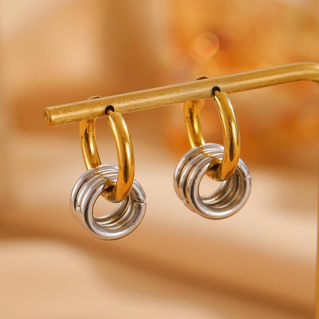 European Punk Multi-Ring Stainless Steel Ear Cuff Earrings