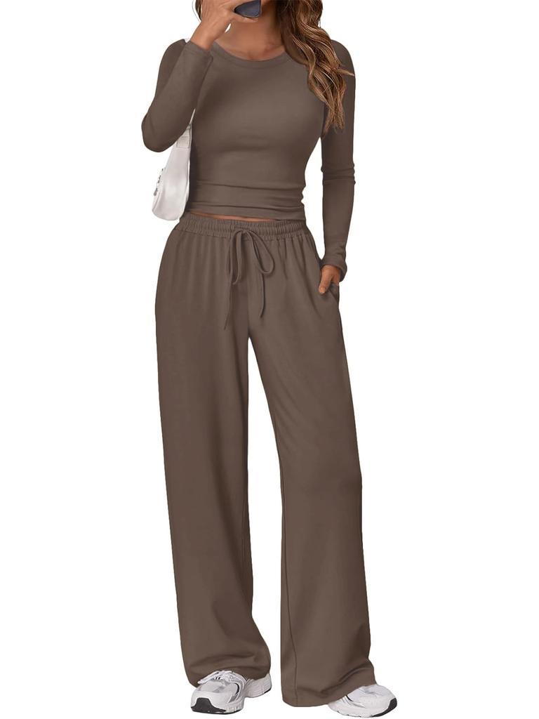 Fashion Casual Set Sport Yoga Autumn Winter Solid Color Crew Neck Long Sleeve For Women