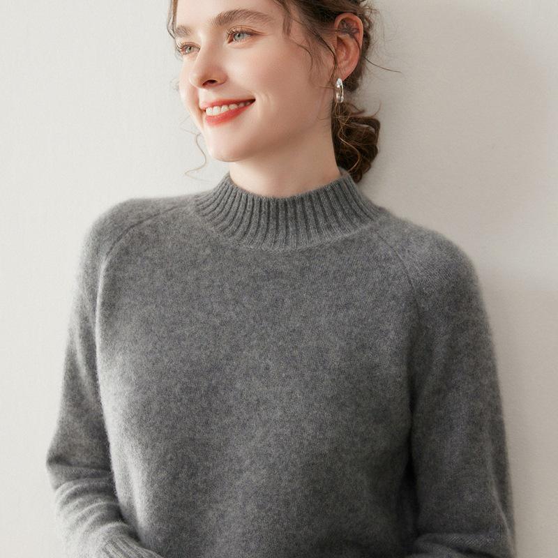 Women's Three-Ply Half-High Neck Cashmere Sweater - Versatile Autumn/Winter Knit Top