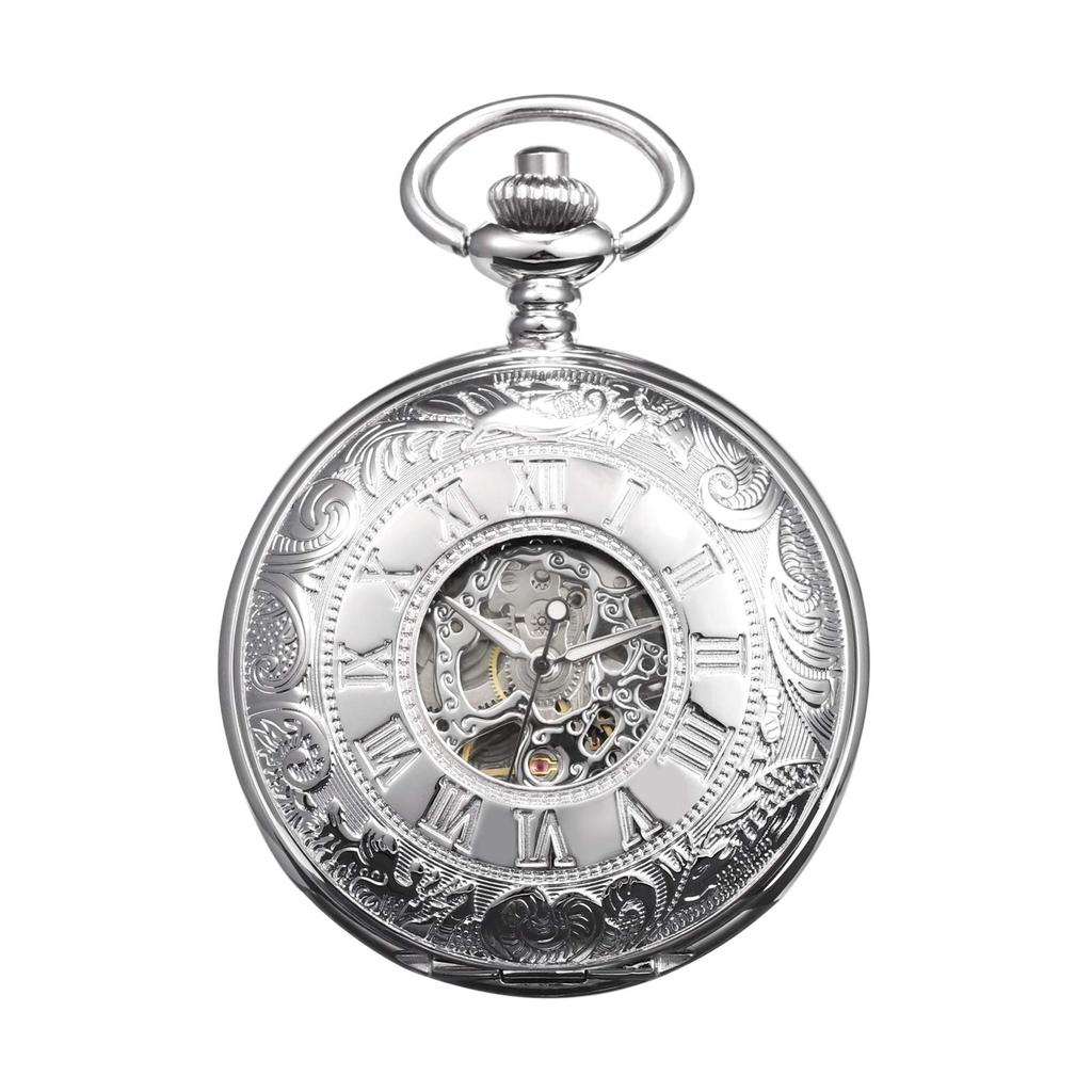TREEWETO Men's Mechanical Skeleton Pocket Watch Roman Numeral Dial Gift Box Chain