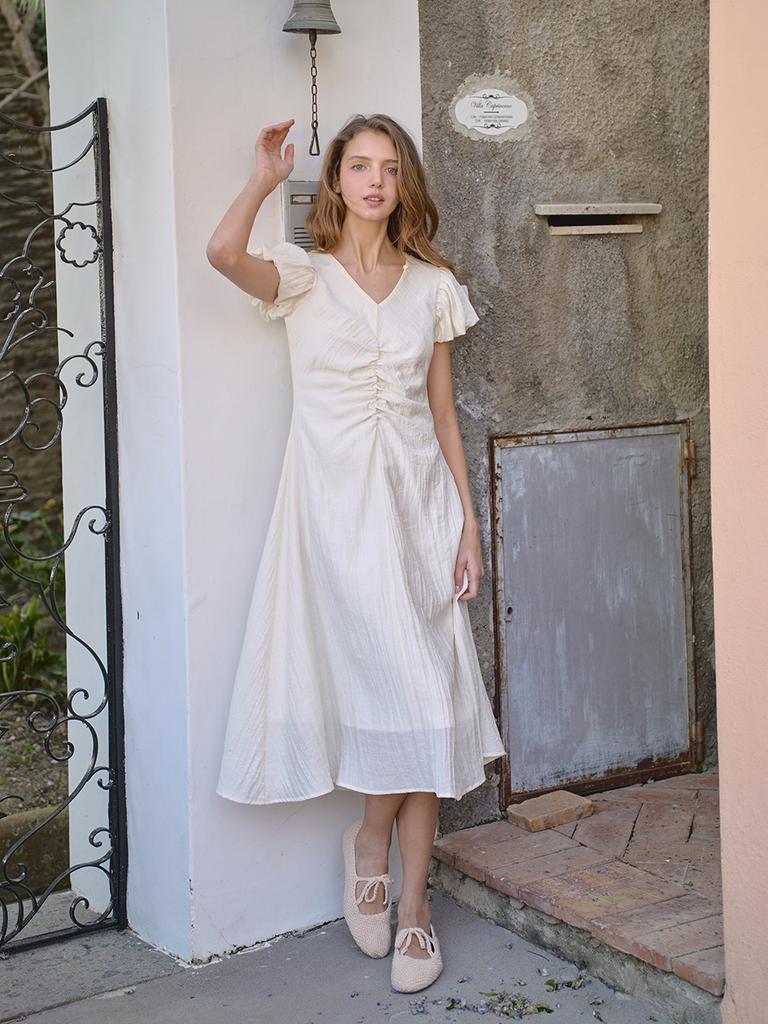 Laengaenlu Sora Shirring Dress(Sora)_Cream
