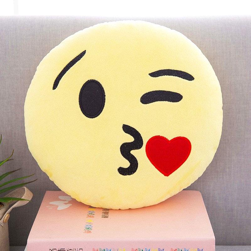 Charming 13" Yellow Round Emoji Pillow With Cute Fun Design And Soft Plush Material