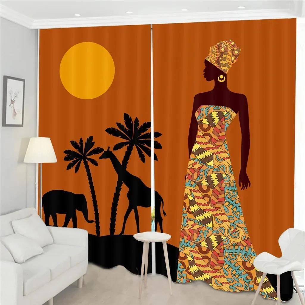 

3D Дешевая Современная Роскошная Африканская Женщина Тонкая Прозрачная Занавеска Для Окна Гостиной Спальни Кухни Обработка Кармана 2x50W130H(CM)&hook