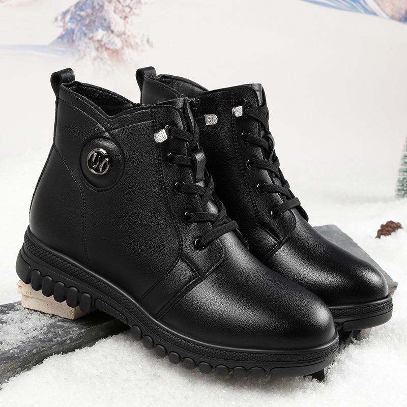 Mom cotton shoes women's autumn and winter velvet women's short boots middle heel  women's boots leather shoes    and elderly women's shoes