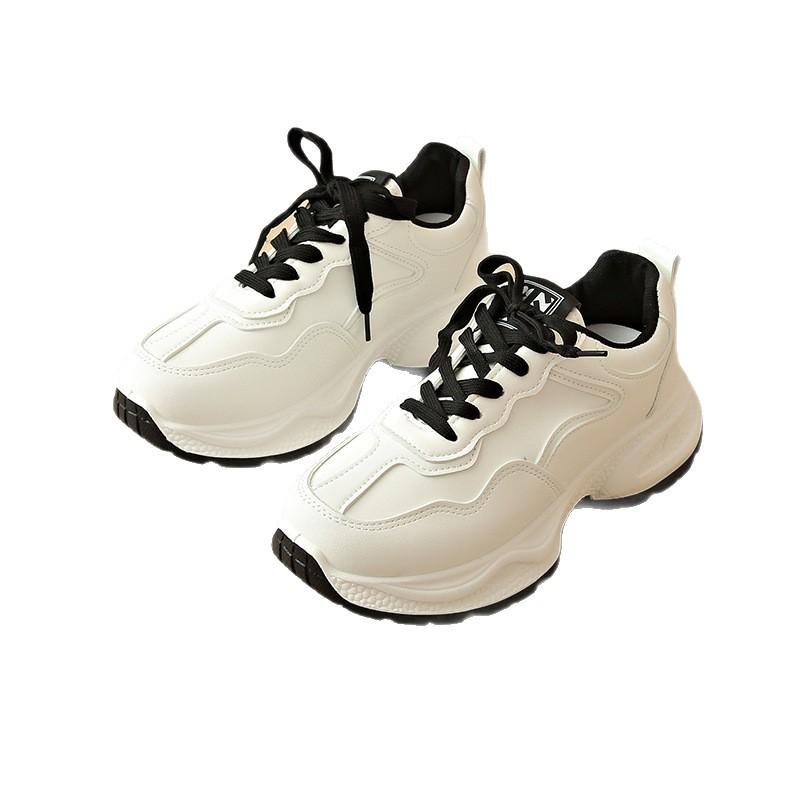 Daddy shoes women's spring and autumn new ins thick-soled leather casual sneakers