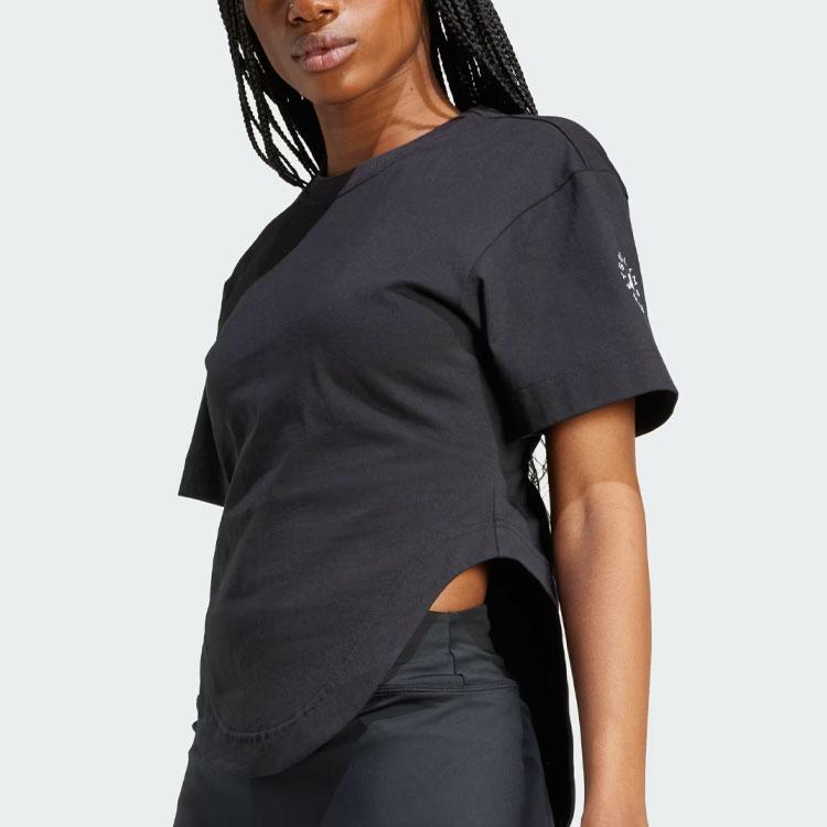 adidas X Stella McCartney Sportswear T-Shirt mit geschwungenem Saum Damen Oberteile Schwarz IN3656