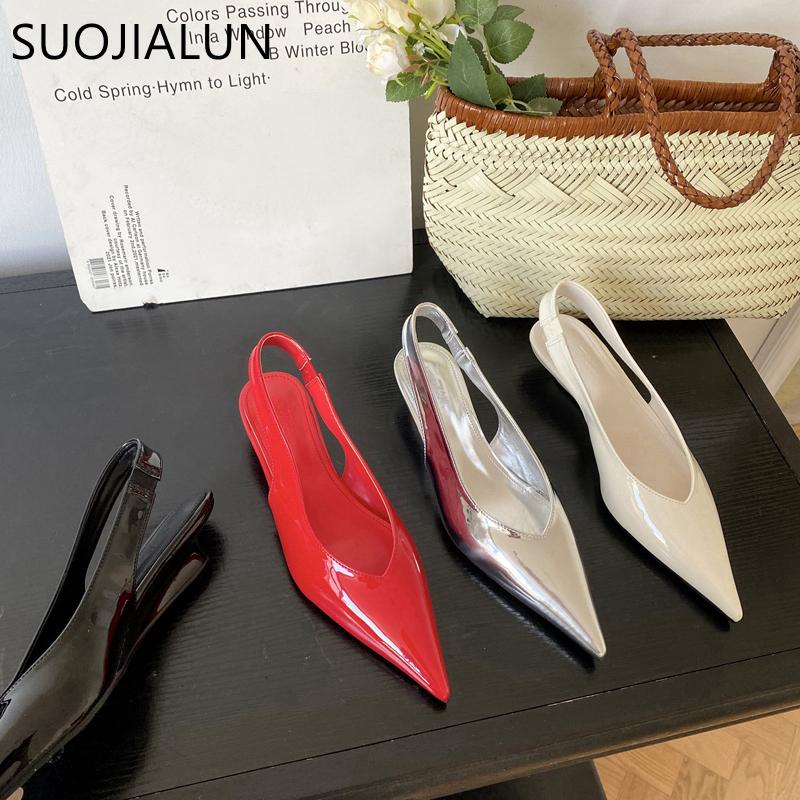 Fashion SUOJIALUN 2025 Spring New Brand Women Sandal Fashion Shallow Slip On Ladies Elegant Dress Single Shoes Low Wedge Heel Mules Shoe