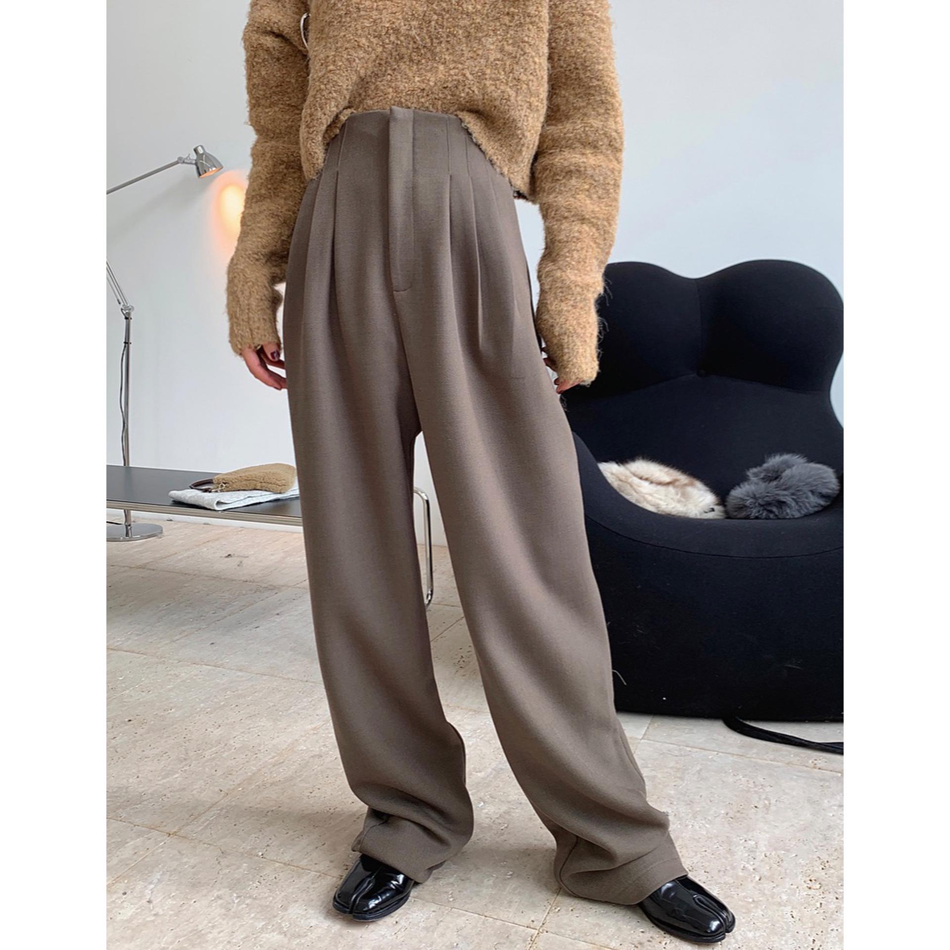 

New Winter High-Waist Wide-Leg Wool Trousers - Stylish, Slimming, and Casual for Women M кофейный