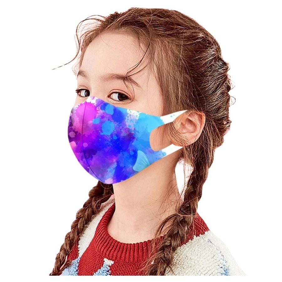 6ks Dětská roztomilá akvarelová maska ​​na obličej Dětská bavlněná maska ​​Pletená prachová maska ​​opakovaně použitelná maska
