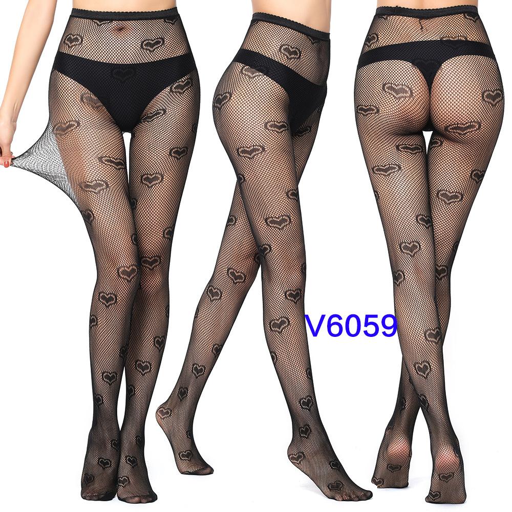 Warp Knitted Seamless Trend Jacquard Fishing Net Socks, Little Love Tiger Pattern Grid Black Stockings