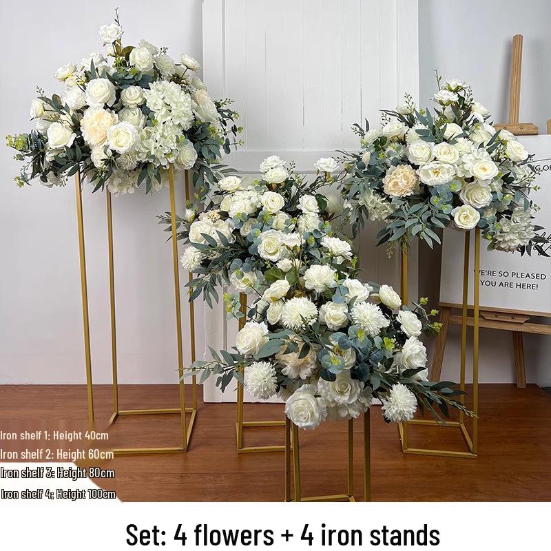 Artificial Flower Column Wedding Decorations with Car Delivery Ceremony and Roman Style Welcome Board