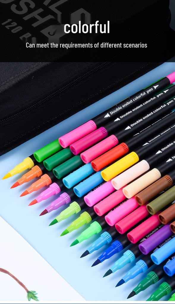 120-Color Double-Ended Watercolor Marker Pen Set for Painting, Doodling, and Outlining with Children's Paint Brushes