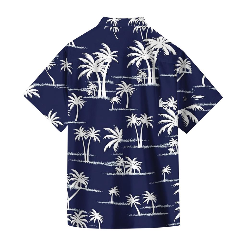 Men's Casual Loose Fit Short Sleeve Hawaiian Shirt Button Down Beach Shirt with Tropical Print Summer Top