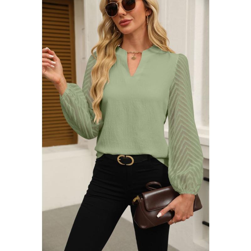 

GMXIA Женская Мода Повседневный Досуг Осень Зима Однотонный Принт Длинный Рукав V-образный Вырез Блузки и Рубашки XXL зелёный