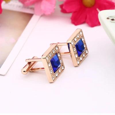 Square Blue Crystal Cufflinks Fashion Accessory French Cufflinks