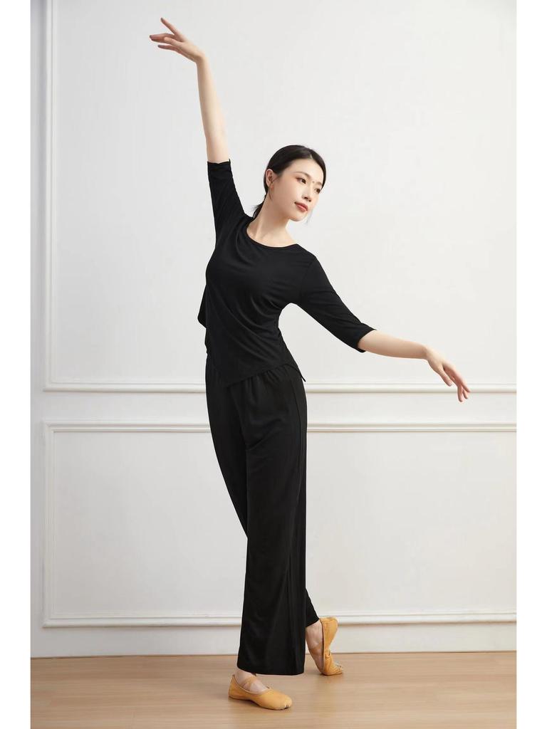 Women's Slimming Modal Dancewear: Classic Practice Top & Modern Wide-Leg Pants for Body Training