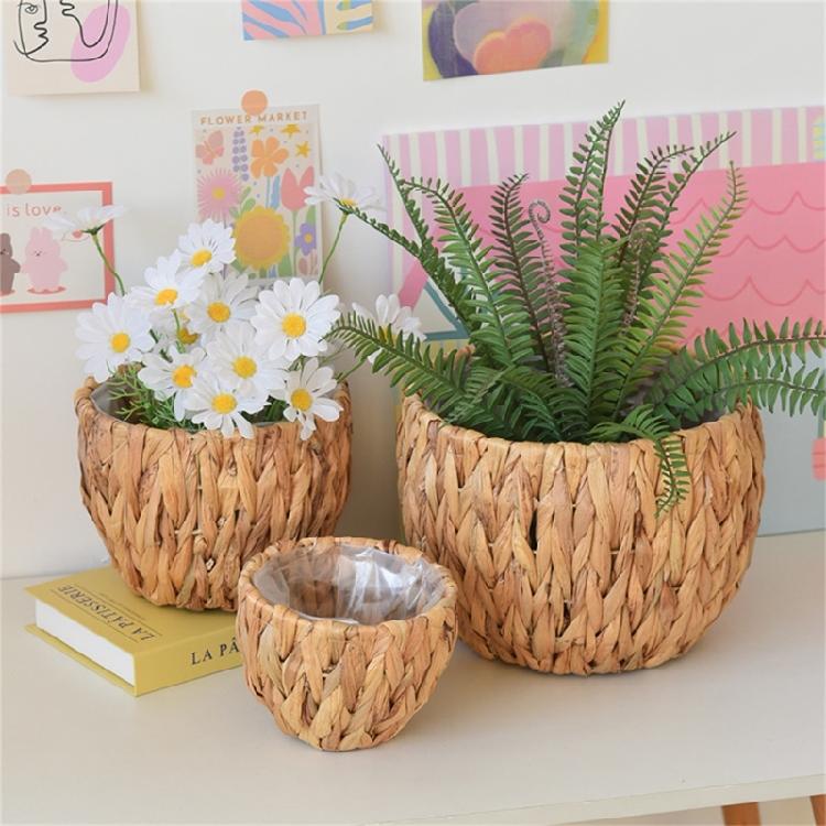 Gourd Grass Plant Holder Stool Flower Pots with Plastic Lining Decorative Planter Basket for Balcony Or Living Room Use