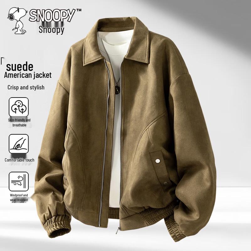 Snoopy Men's Casual Suede-Like Lapel Jacket