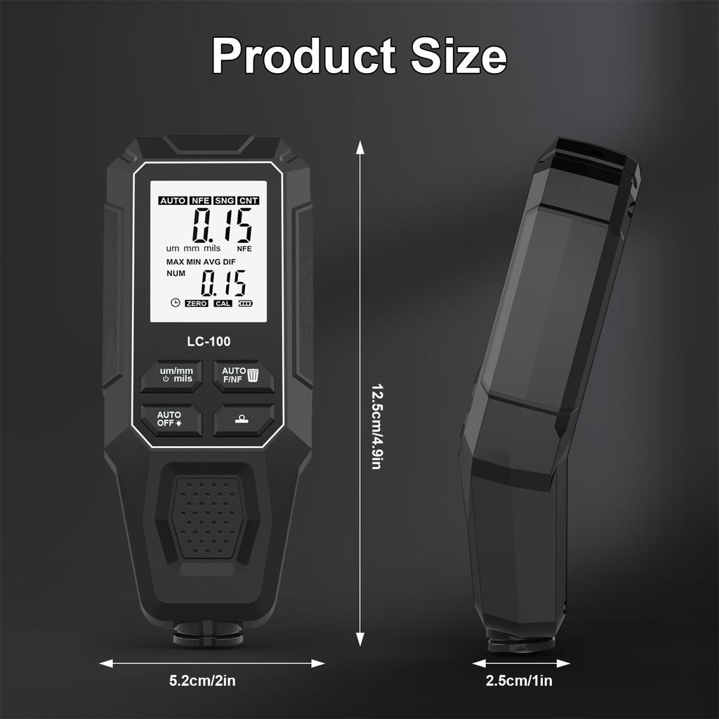 Coating Thickness Gauge, Portable Digital Car Paint Thickness Tester, Ferrous Non Ferrous Coating Tester with Automatic