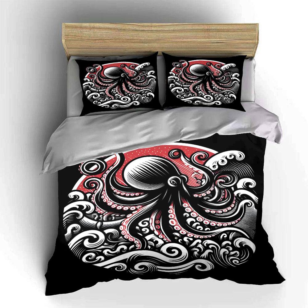 Octopus Design Three-Piece Set For Decor Exquisite Three-Piece Bedding Set Gift For Kids And Adults