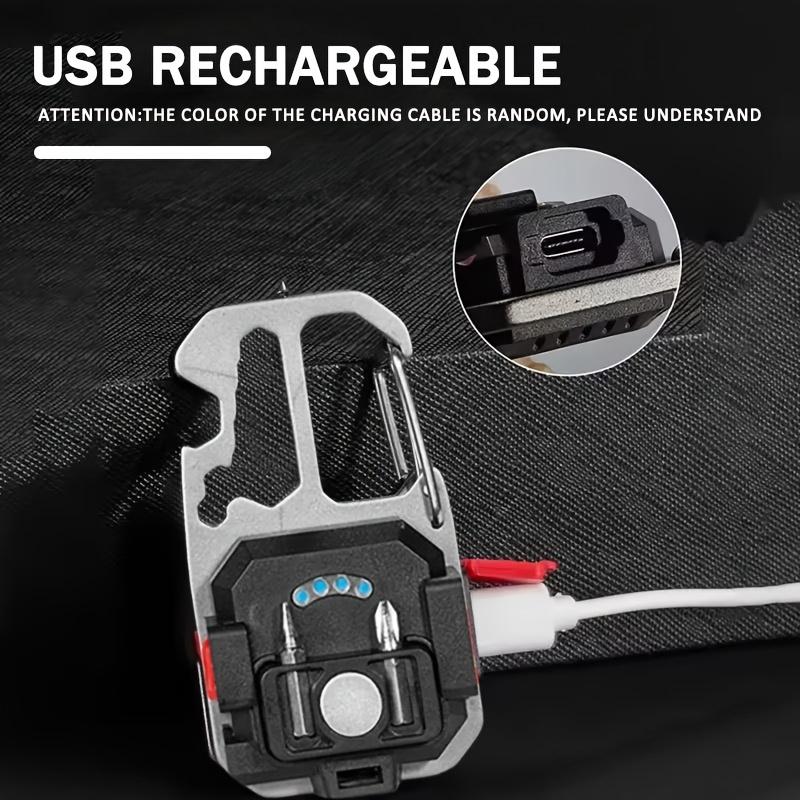 COB LED Work Light USB Rechargeable Keychain Flashlight 7-Modes with Battery Display for Outdoor Camping Hiking Emergency Use