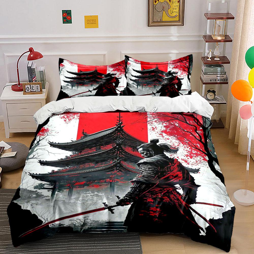 Samurai, Pagoda, and Trees. Bedding Sets Duvet Cover Sets Duvet Covers Pillowcases(1 * Duvet Cover 2 * Pillowcases Without Duvet Insert)