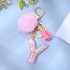 1PC Keyring Key Accessory Letter Filled Colourful Initial Pendant With Fluffy Keychain Glitter Tassel Charms For  Bags Backpacks
