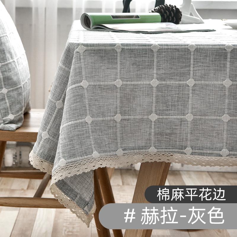 Cotton Linen Embroidery Tassel Tablecloth,Grey Large Square Dust-Proof Table Cover,for Kitchen Dinning Coffee Tabletop Decor