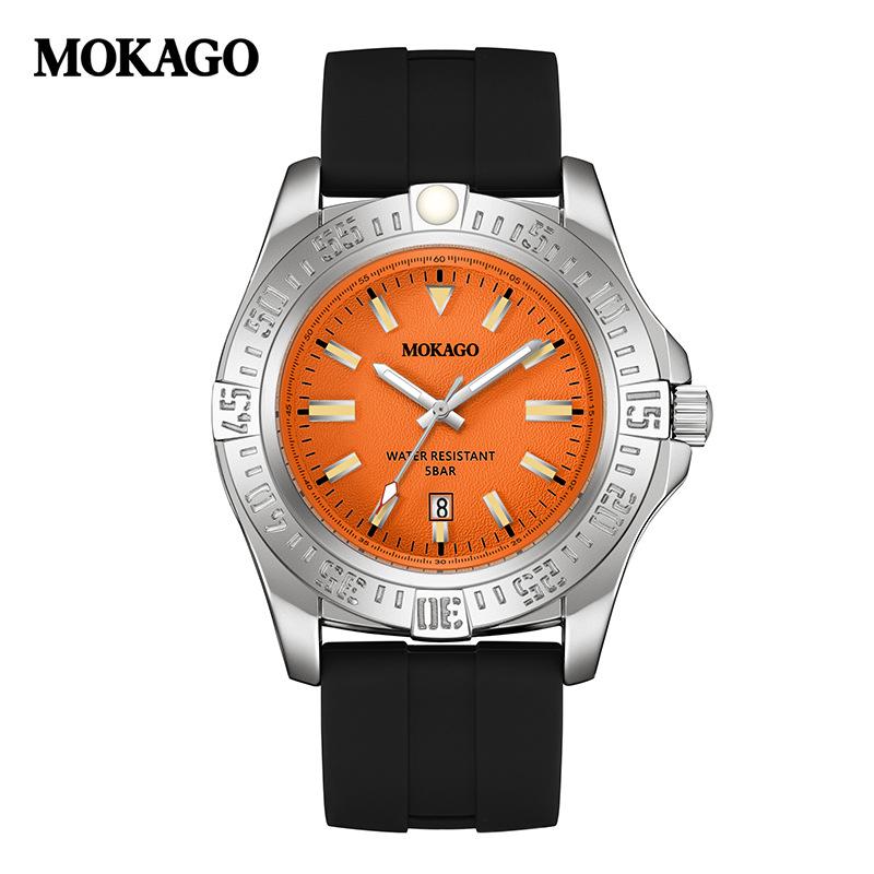 Mokaga Men's High-End Waterproof Quartz Watch with Simple Calendar & Luminous Stripe Markers