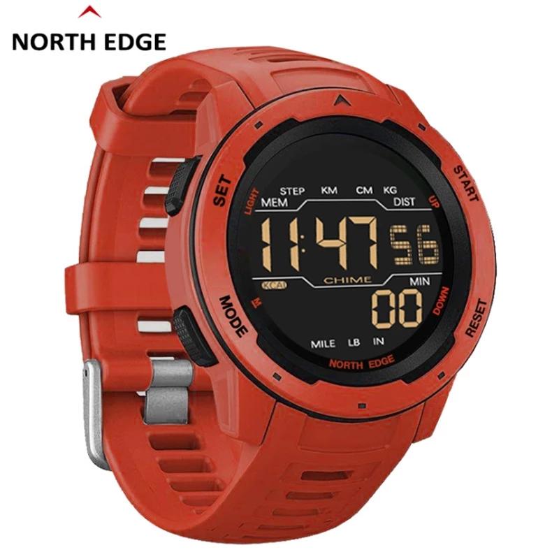 NORTH EDGE Mars Herren Digitale Uhr Herren Sportuhren Wasserdicht 5bar Schrittzähler Kalorien Stoppuhr Stündlicher Wecker