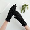 1 Pair Floral Print Anti-slip Palm Driving Gloves Full Finger Lace Stitching Wrist Extended Girls Outdoor Riding Sunscreen Mittens Cycling Accessories