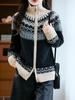 Women's Thickened Fair Isle Pure Wool Cardigan – Loose Knit Sweater Coat for Autumn & Winter