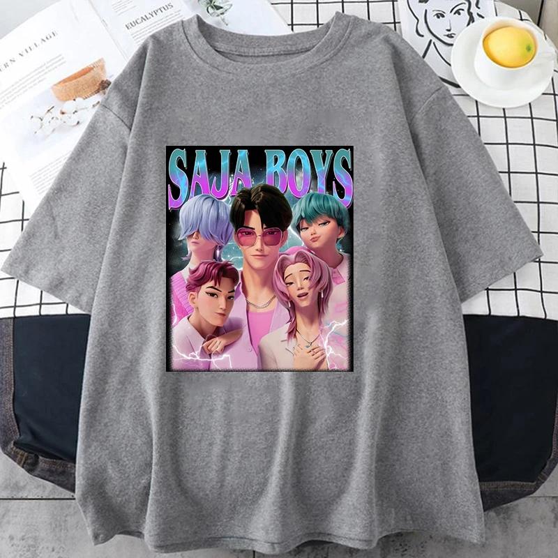 Letní pánské populární K-Pop Devil Hunter Saja chlapecké vzorované tričko s krátkým rukávem 100% čistá bavlna módní oblečení top