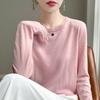 2026 Fall Thin Wool Blend Knit Sweater Round Neck Long Sleeve Loose Slim Fit Basic Top Women