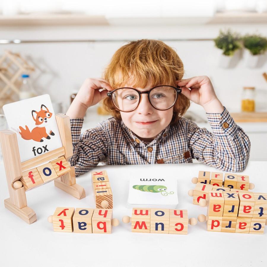 Children's Educational Toys Enlightenment Early Education Wooden Rotating Alphabet Spelling Building Blocks Cognitive Alphabet Memory Rack