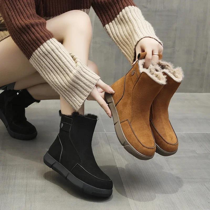 Fashion 2024 Fashion Shoes Female Side Zipper Women's Boots Winter Round Toe Plush Fleece for Warmth Solid Short Barrel Flat Boots