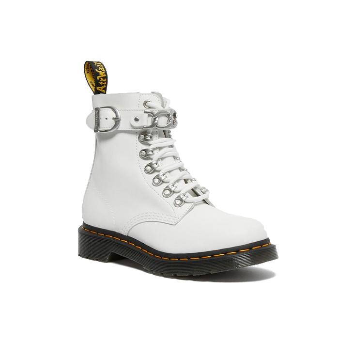 Dr. Martens 1460 Leather Metal Buckle Elastic Short Boots Women Boots White 27266100