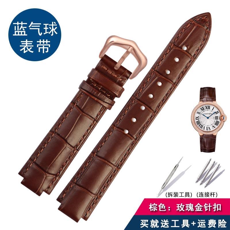 Für Cartier Echtleder-Uhr mit Damen-Uhrenkette, blaue Ballon-Dornschließe, konvexer Mund-Rindsleder-Herren-Uhrenkette