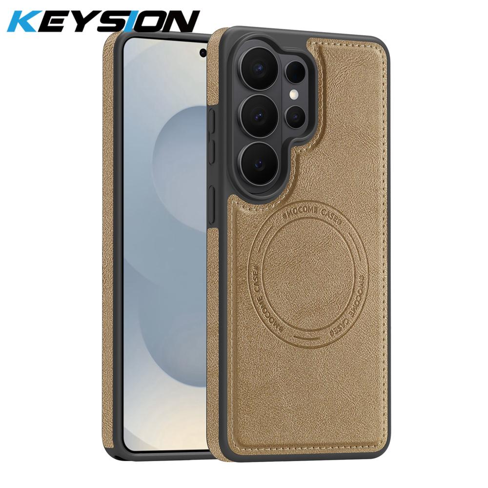 KEYSION Retro PU Leather Case for MagSafe for Samsung Galaxy S25 S26 Ultra 5G S26+ S25 FE Magnetic Shockproof Phone Cover