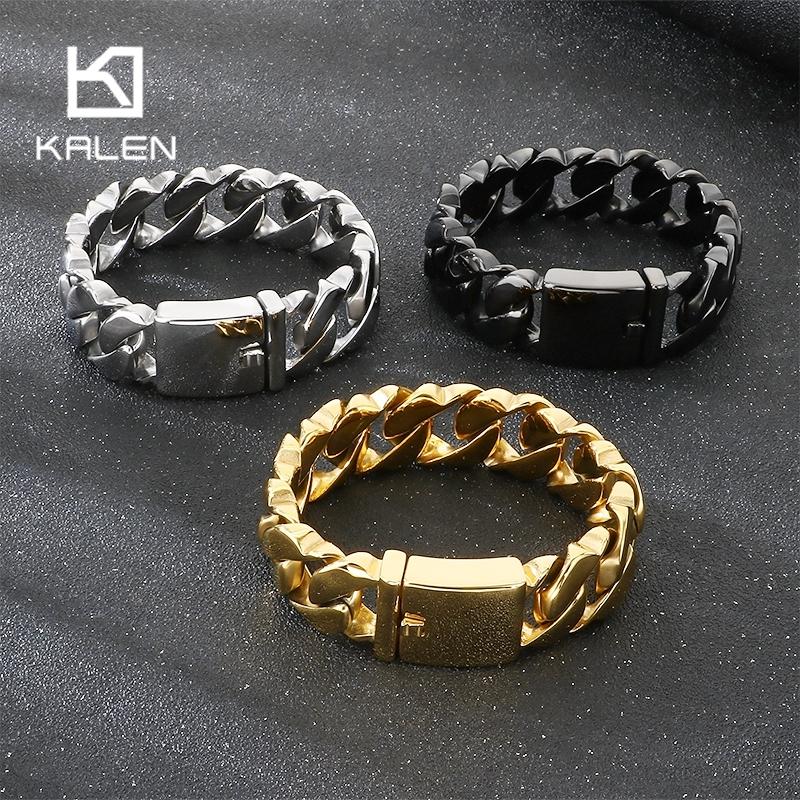 21mm Width Personalized Shiny Men's Women's Bracelet Stainless Steel Cuban Chain Punk Style Jewelry Street Accessories