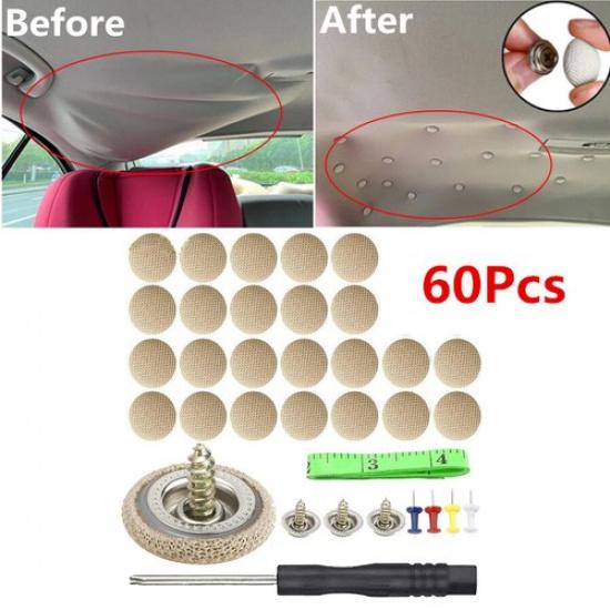 60Pc Beige Old Car Headliner Sagging Liner Trim Repair Kit Snap Button Pin Screw